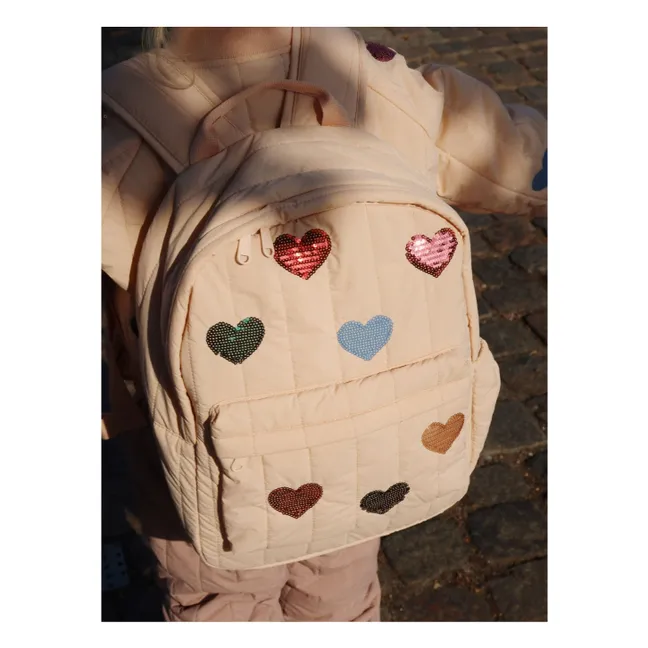 Sac à Dos Matelassé Juno Coeurs Brodés | Rose pâle