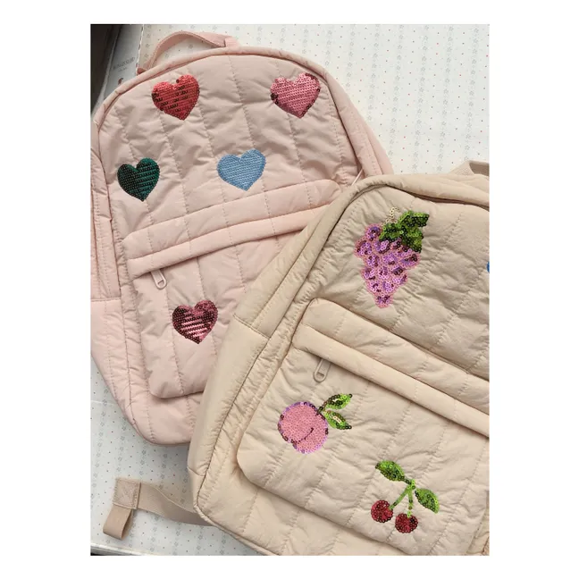 Sac à Dos Matelassé Juno Fruits Brodés | Beige