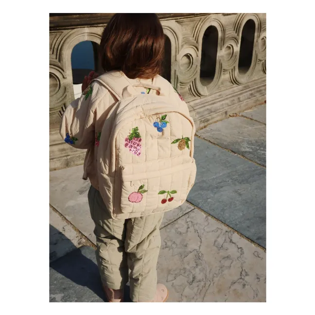 Juno Fruits Embroidered Quilted Backpack | Beige