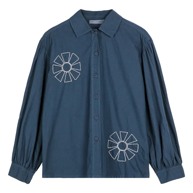 Chemise Kaleidoscope Brodée Coton Bio - Collection Femme | Bleu marine