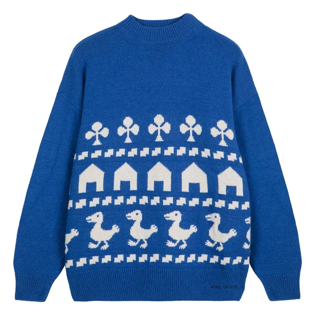 Pull Oversize Farm Jacquard  - Collection Femme | Bleu