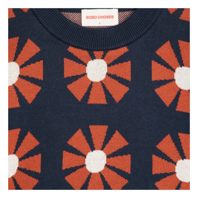 Pull Flower Jacquard Coton Bio - Collection Femme | Bleu marine