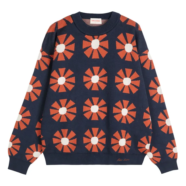 Pull Flower Jacquard Coton Bio - Collection Femme | Bleu marine