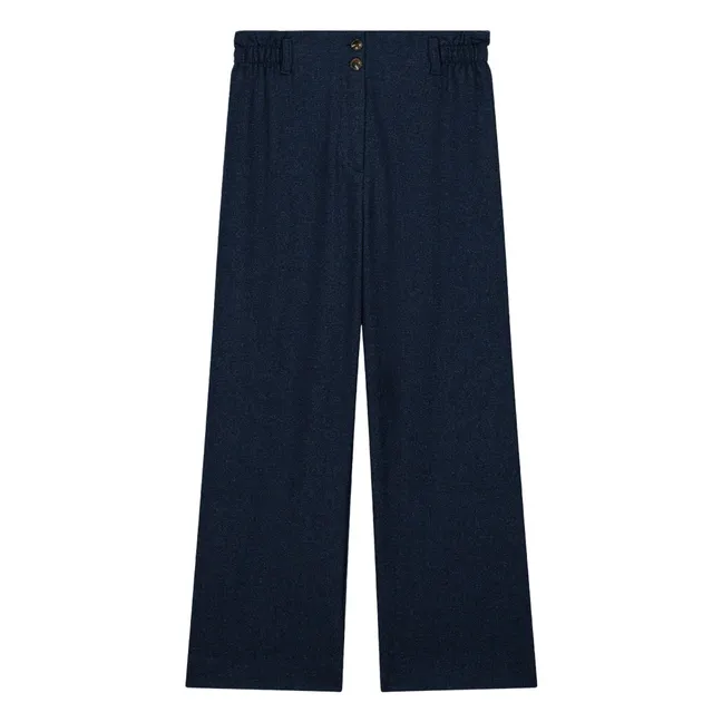 Pantalon Abuela Heringbone Laine - Collection Femme | Bleu marine