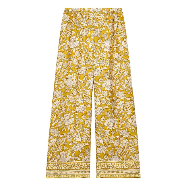 Pantalon de Pyjama Melycianne Mountains Avens Soie Habutai - Collection Femme | Jaune