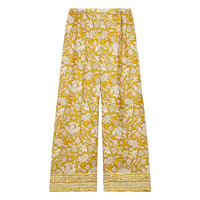Pantalones de pijama Melycianne Mountains Avens Habutai de seda - Colección Mujer | Amarillo