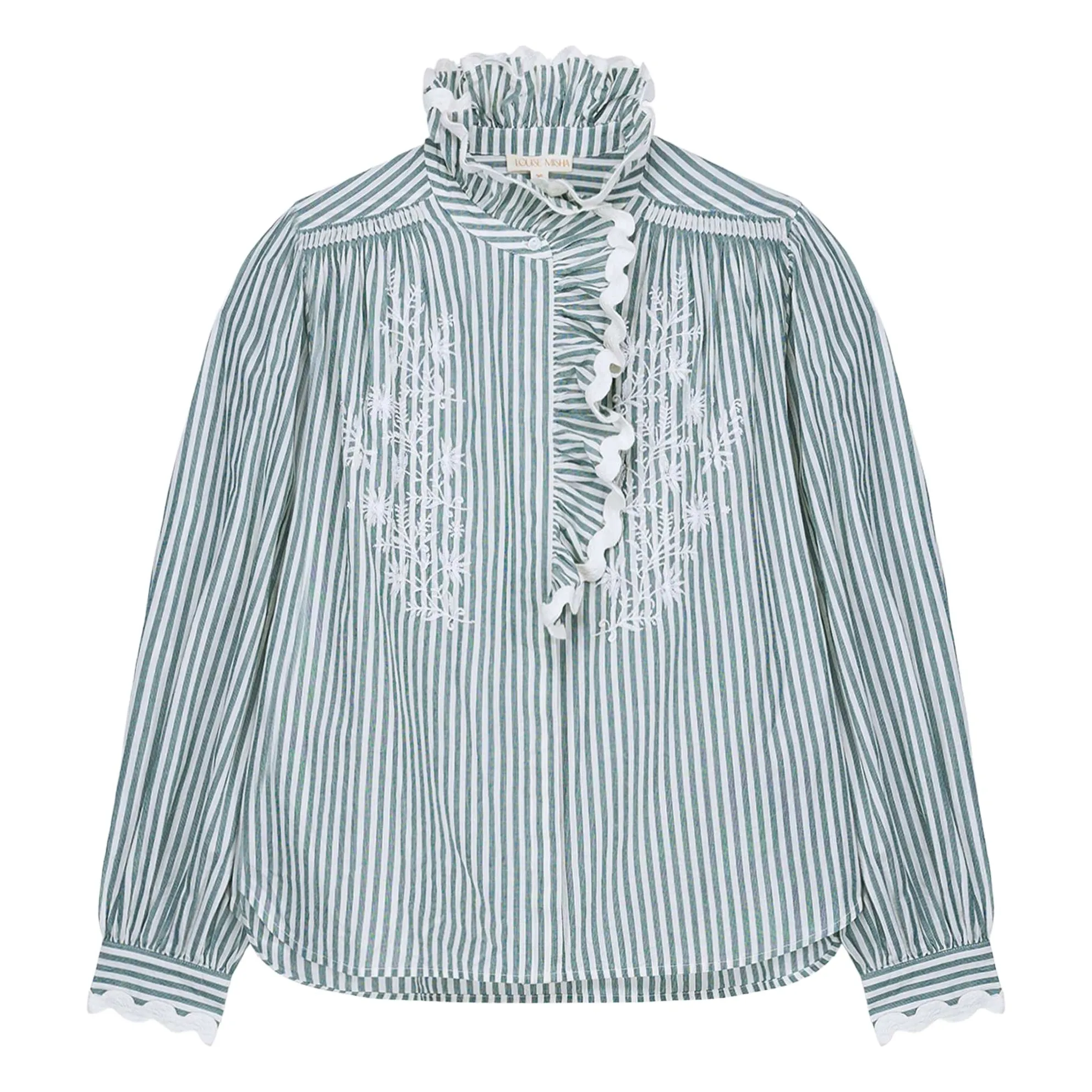 Louise Misha Women's Almond Green Cora Striped Organic Cotton Blouse - Collection