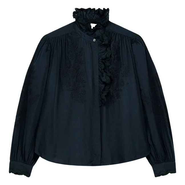 Bluse Cora Voile de Coton Bio - Damenkollektion | Schwarz