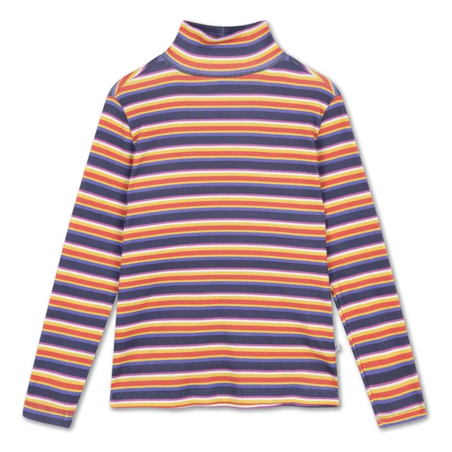 Pull Col Roulé Rayé Coton Bio | Violet