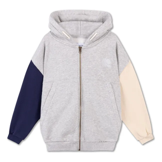 Sweat Zippé Tricolore Coton Bio | Gris