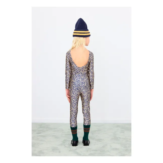 Legging Brillant Fleuri | Bleu marine