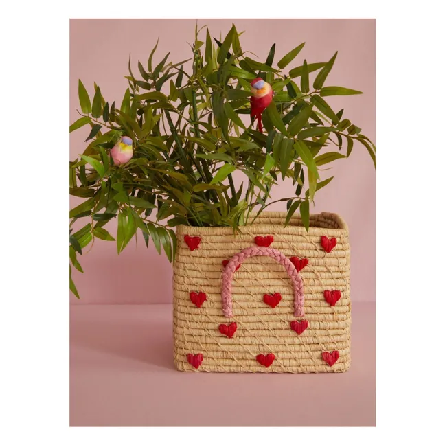 Panier de rangement en raphia Cœurs