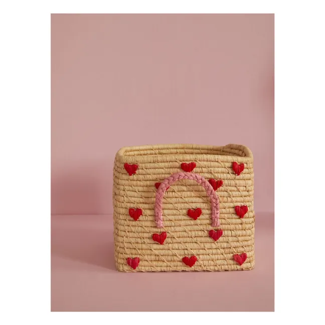 Panier de rangement en raphia Cœurs
