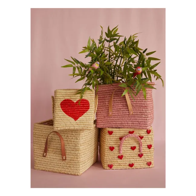 Panier de rangement en raphia Cœurs