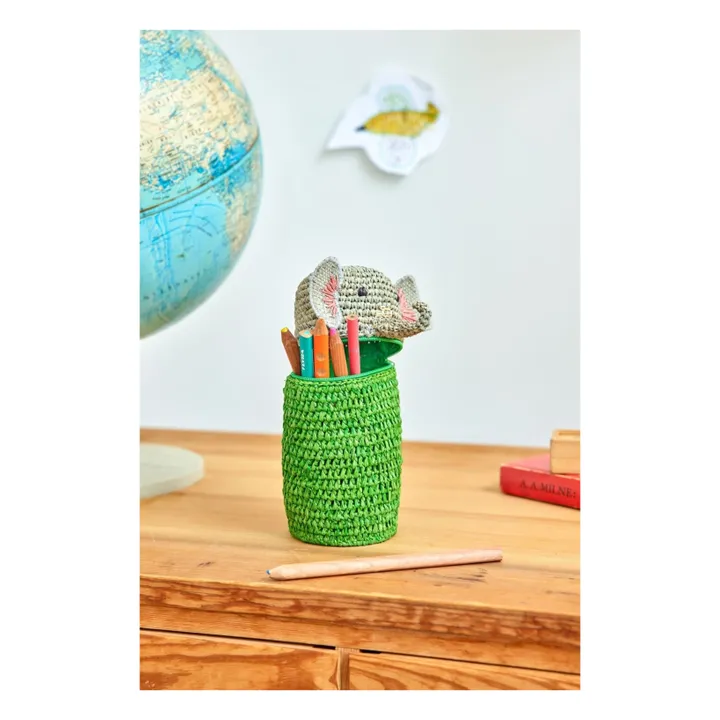 Pot à crayons en raphia Elephant | Vert- Image produit n°1