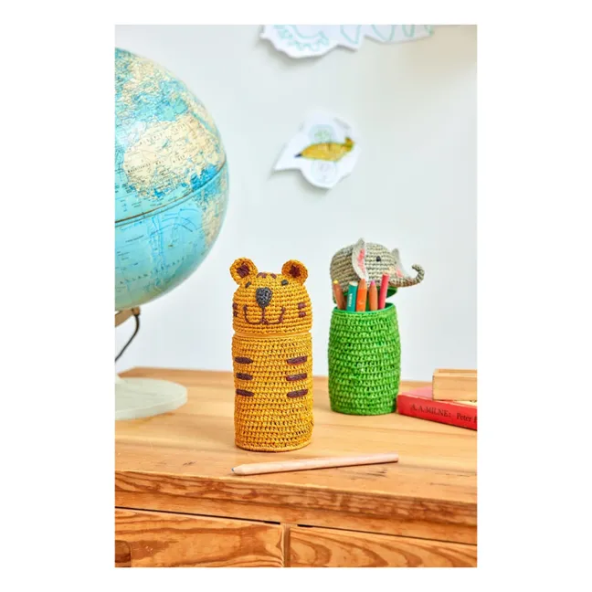 Pot à crayons en raphia Tigre | Orange