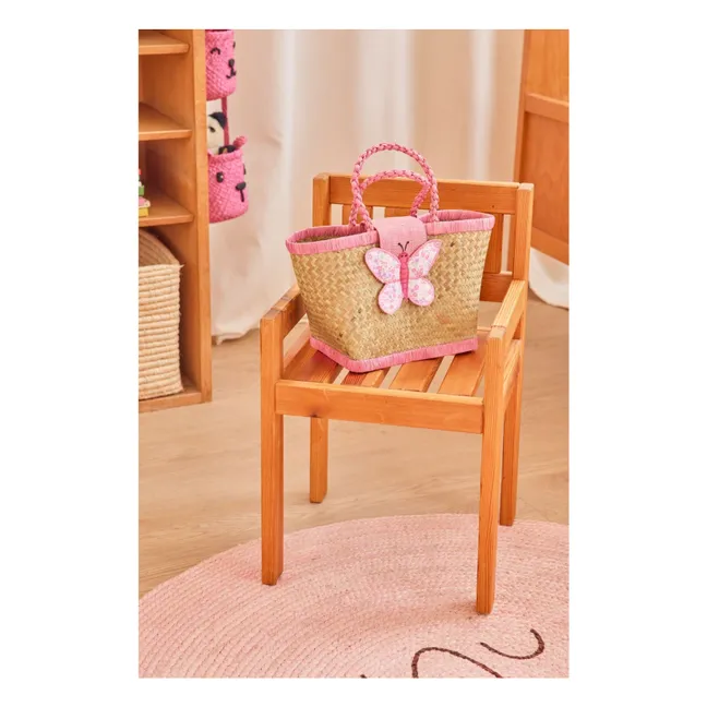Coffre de rangement en raphia Papillon | Rose pâle