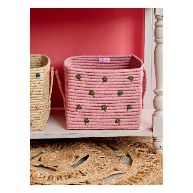 Panier de rangement en raphia Trèfles | Rose