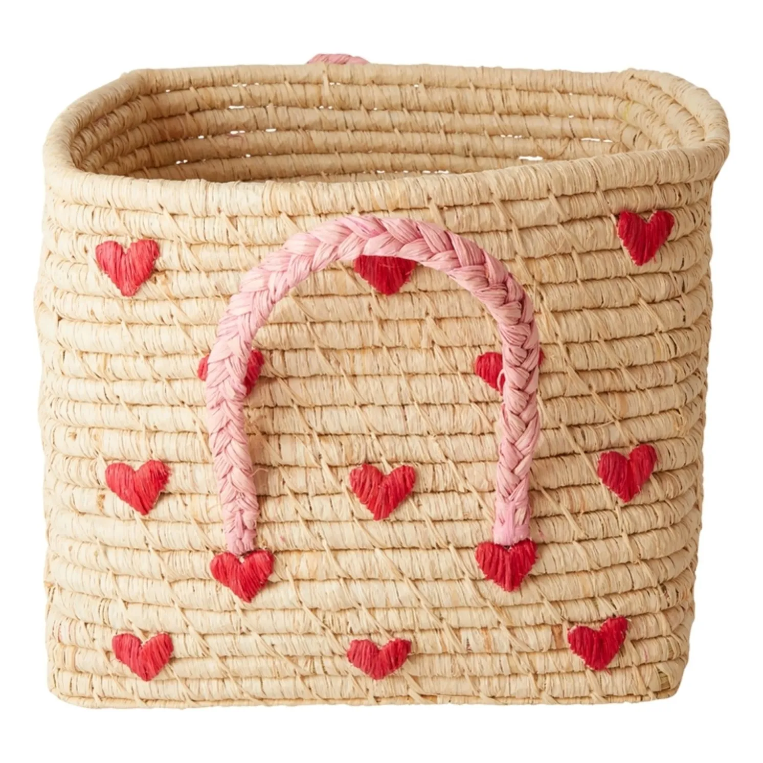 Rice Natural Hearts Raffia Storage Basket