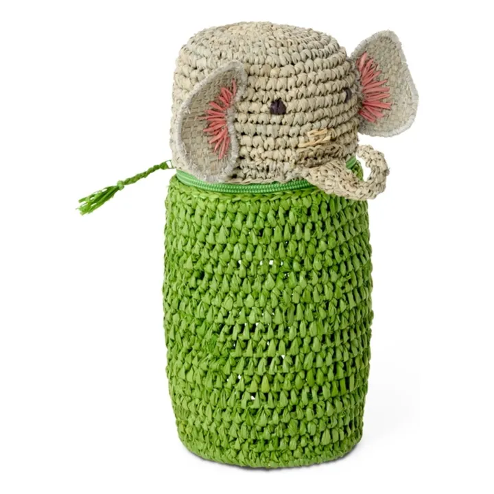 Pot à crayons en raphia Elephant | Vert- Image produit n°0