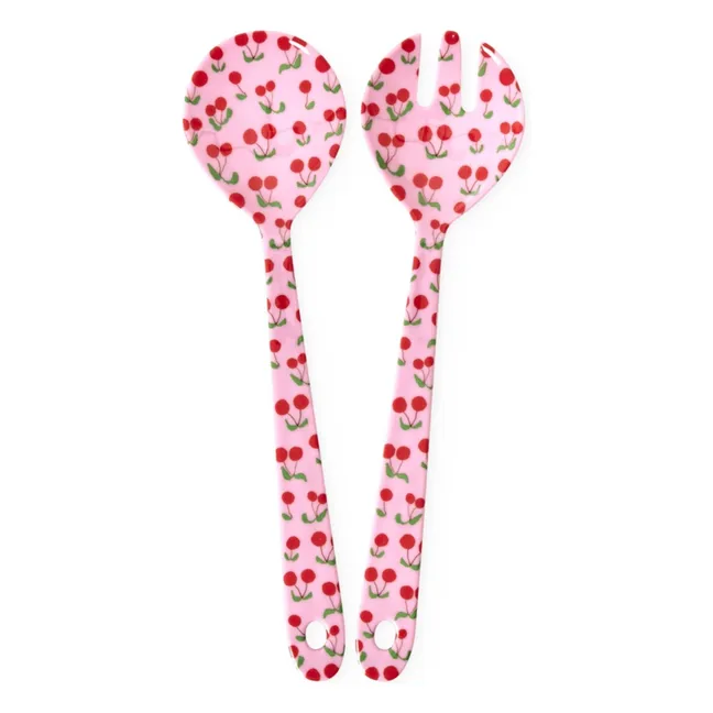 Cherry melamine salad servers | Pink
