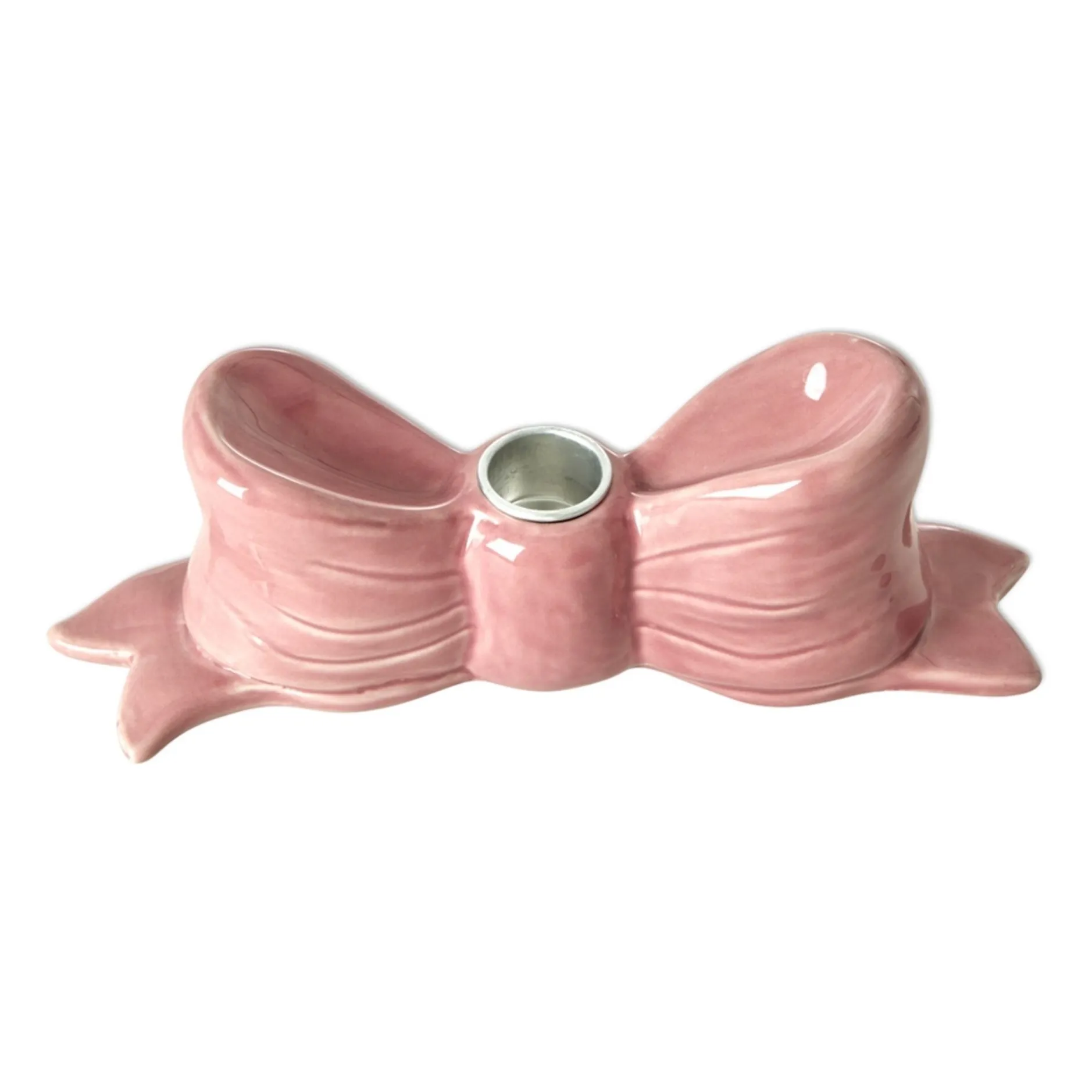 Rice Pink Ceramic Candleholder Nœud
