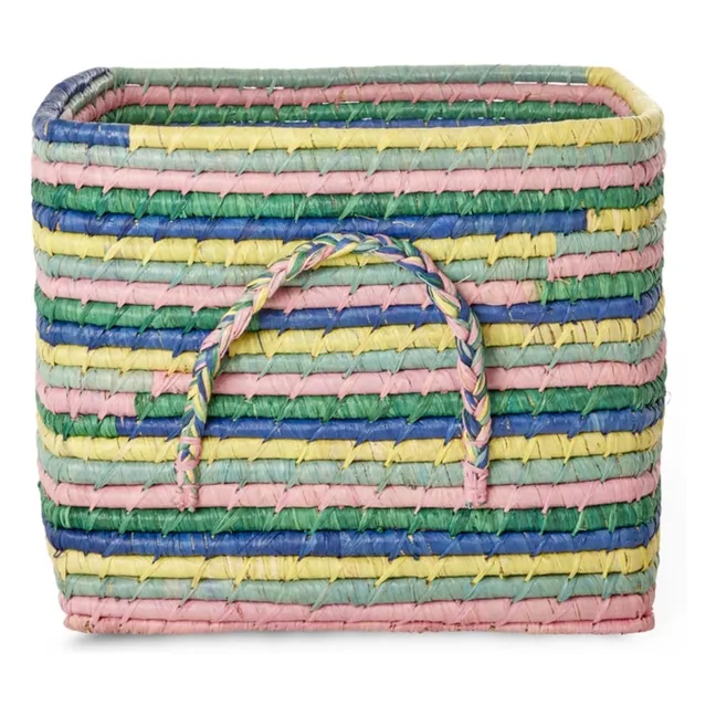 Panier de rangement en raphia rayé