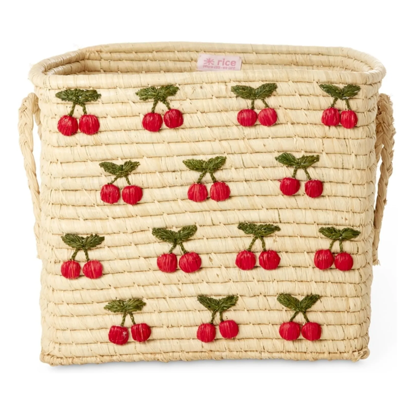 Rice Natural Cerises Raffia Storage Basket