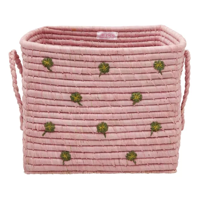 Panier de rangement en raphia Trèfles | Rose