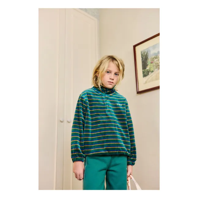 Sweat Col Montant Rayé Velours | Vert