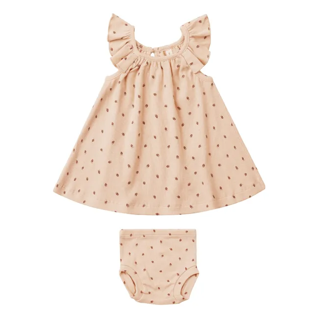 Vestido de fresas con volantes | Beige rosado