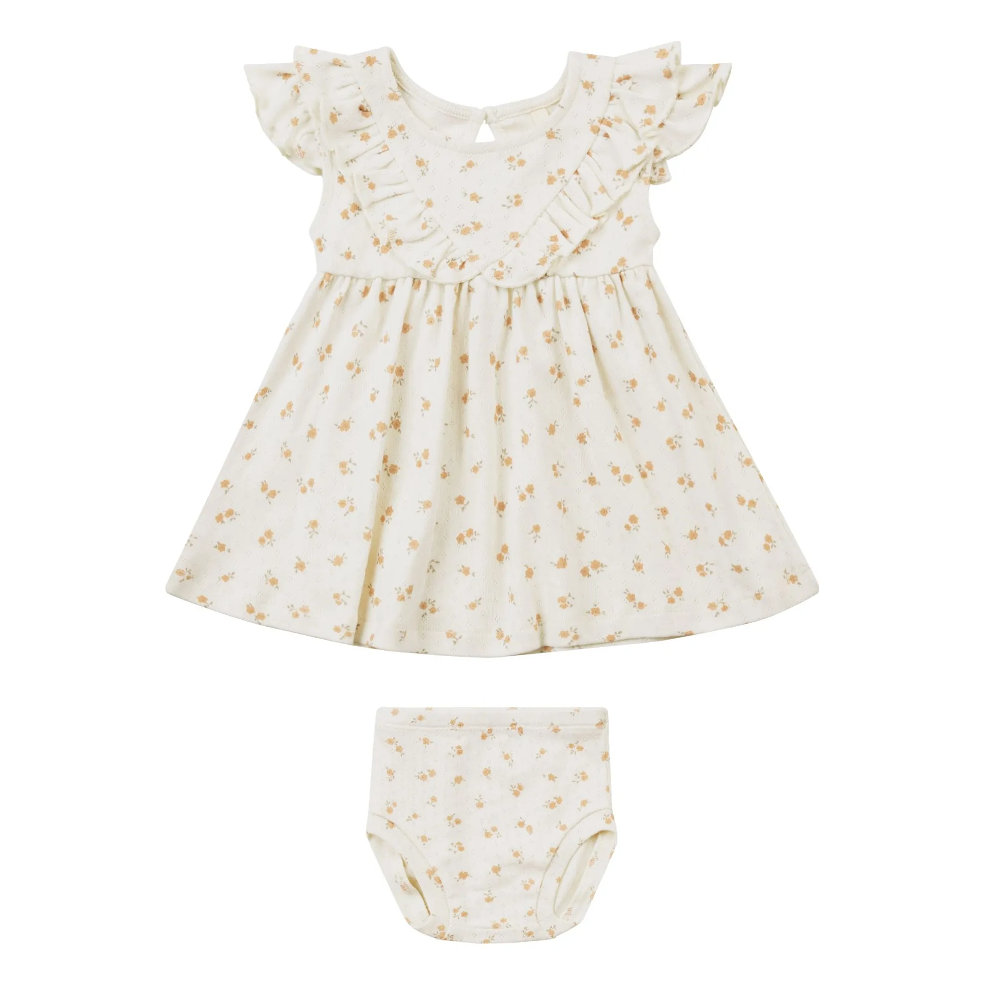 Quincy Mae Ecru Pointelle Floral Dress And Bloomer Set