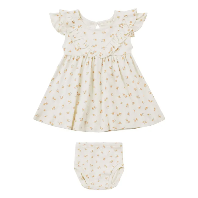 Vestido floral de punto y conjunto de bloomer | Crudo
