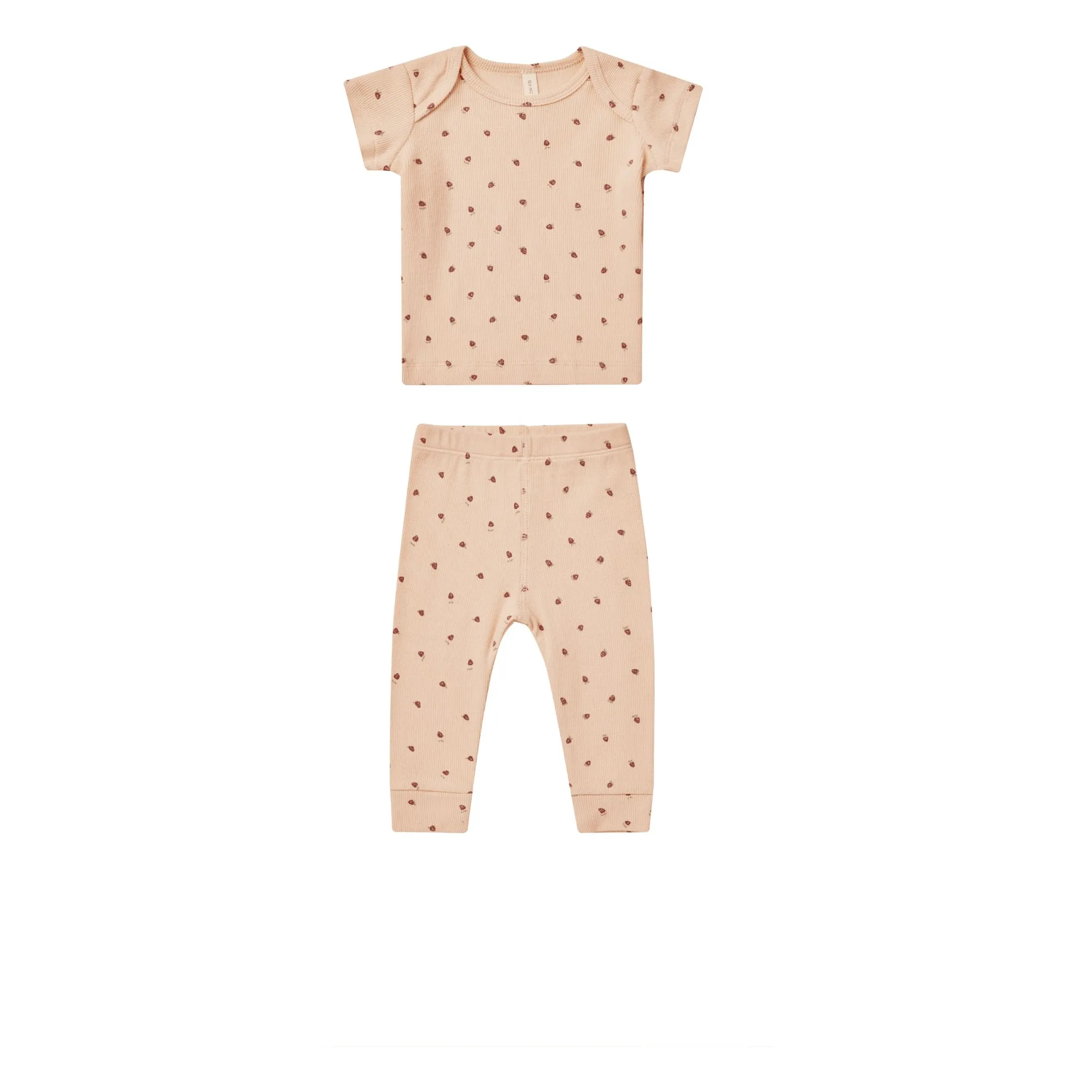 Quincy Mae Beige Pink Strawberry Ribbed T-Shirt And Legging