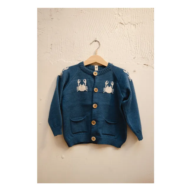 Cardigan Dancing Crabs Mérinos | Bleu