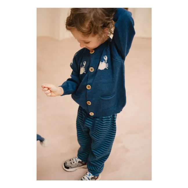Cardigan Dancing Crabs Mérinos | Bleu
