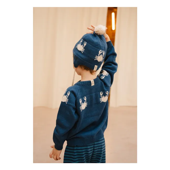 Dancing Crabs Merino Beanie | Blue