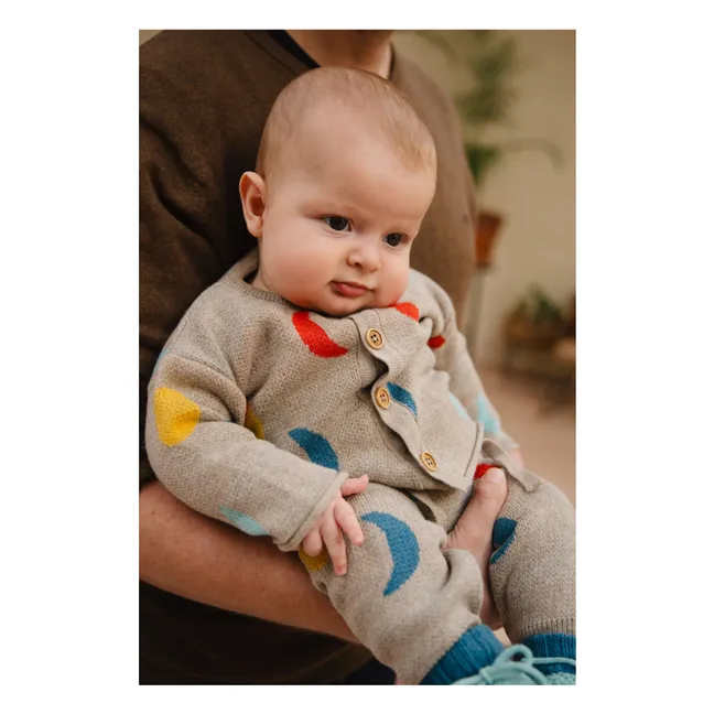 Moon Phases Organic Cotton Cardigan | Heather beige