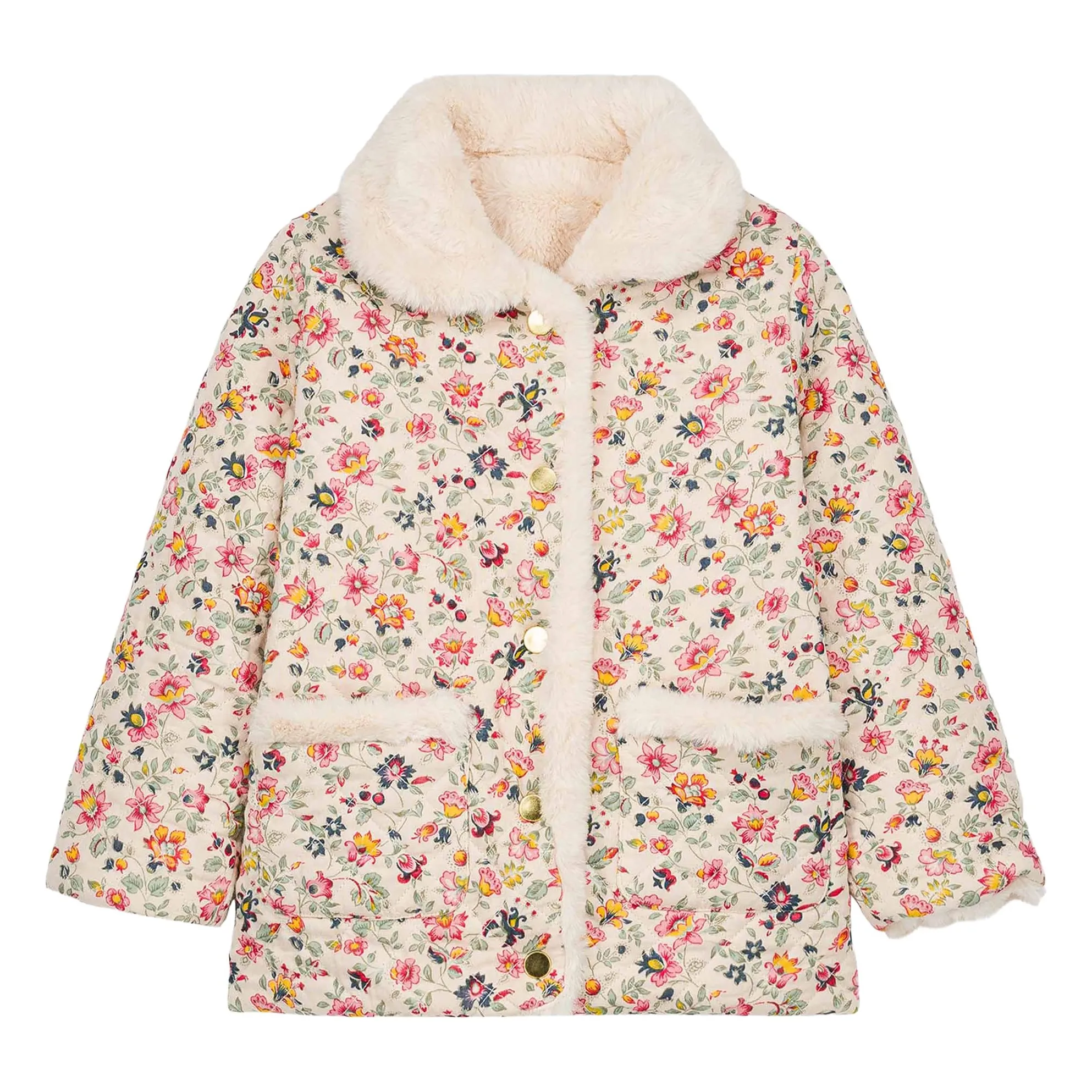 Louise Misha Cream Dalila Reversible Fur Coat Organic Cotton