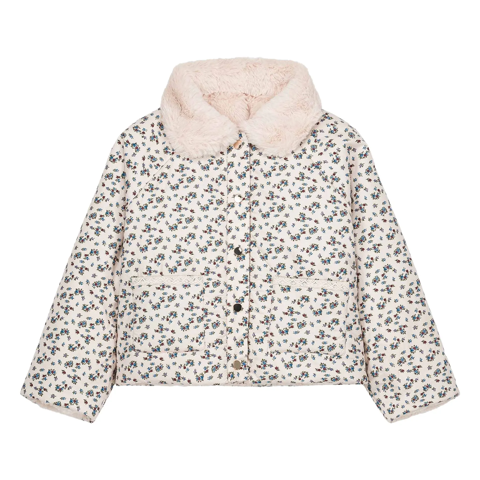 Louise Misha Cream Jasmina Reversible Fur Coat Organic Cotton