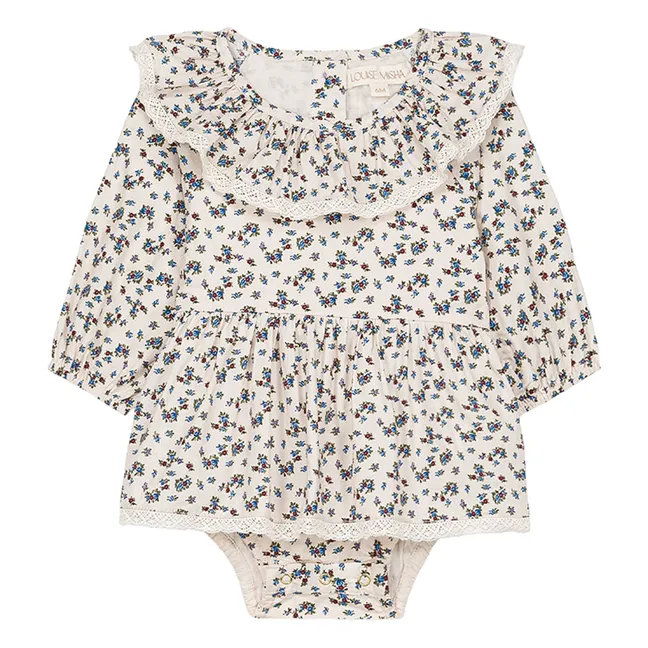 Barboteuse India Fleurie Popeline Coton Bio | Crème