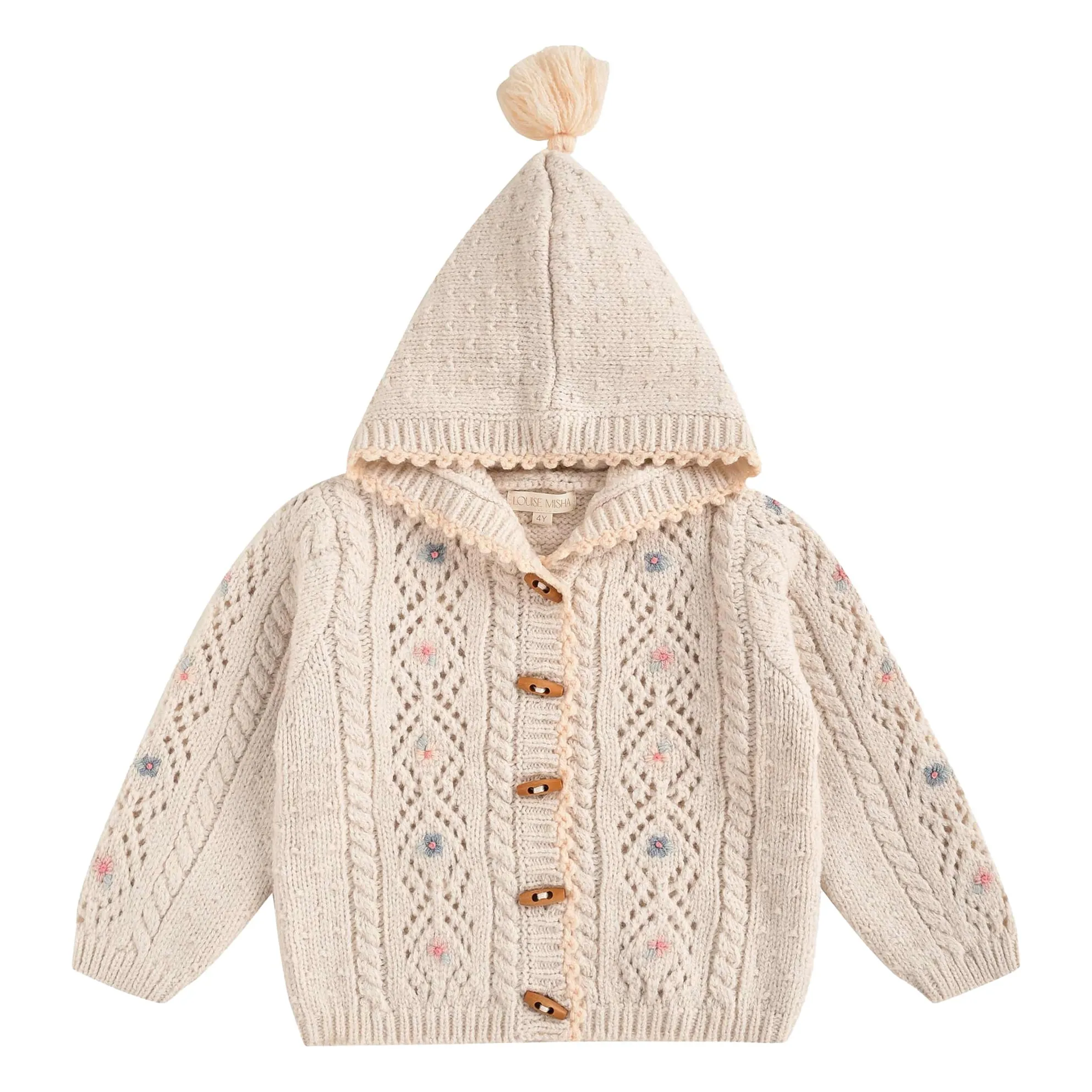Louise Misha Cream Tonylane Wool Hooded Cardigan
