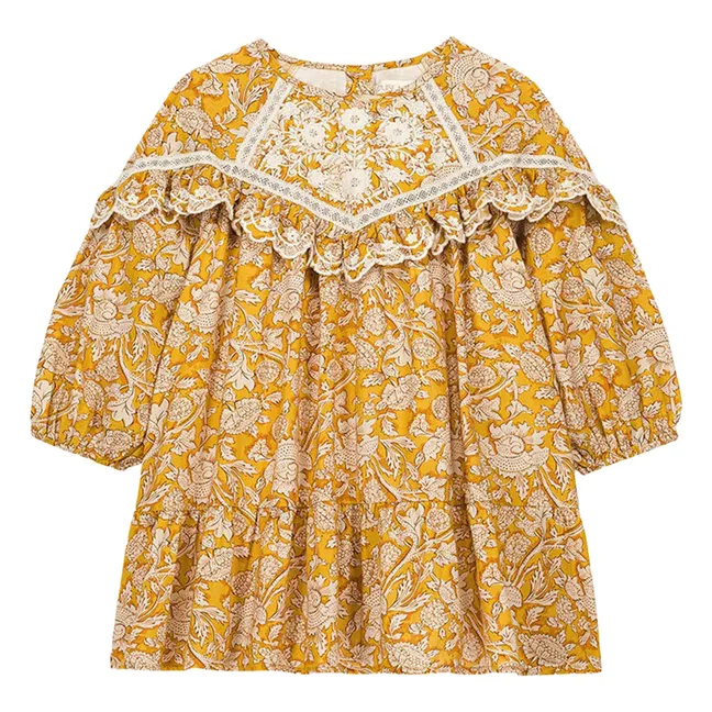 Orana Fleurie Kleid aus Bio-Baumwolle | Honig