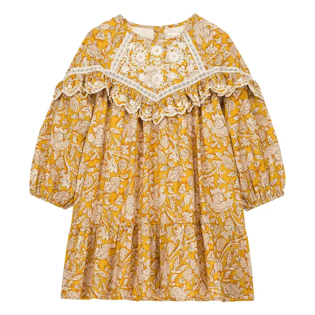 Orana Fleurie Kleid aus Bio-Baumwolle | Honig
