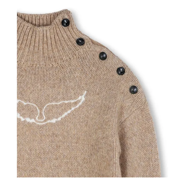 Pull Boutonné Ailes Laine | Beige