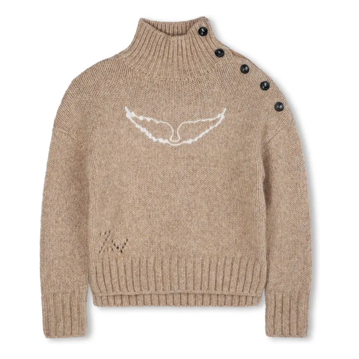 Pull Boutonné Ailes Laine | Beige- Image produit n°0