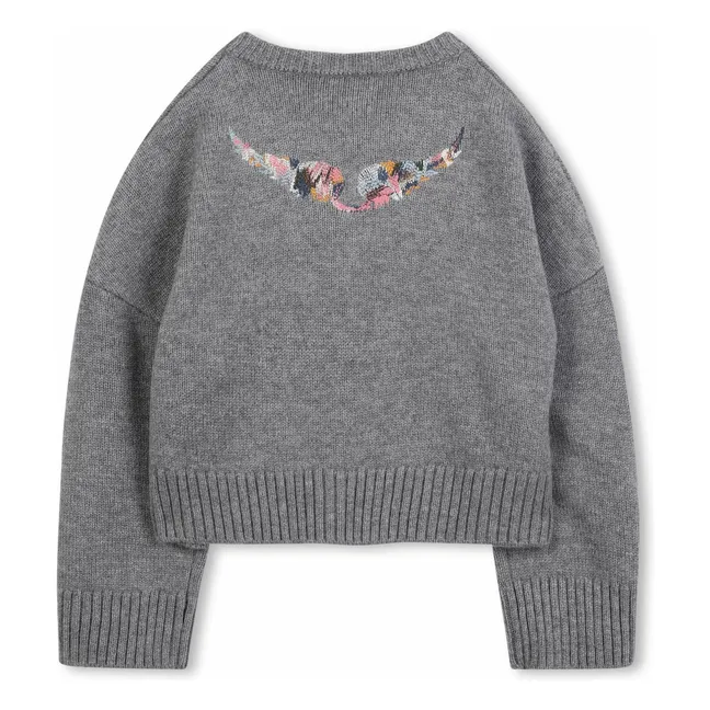 Strickjacke Flügel Wolle | Grau Meliert