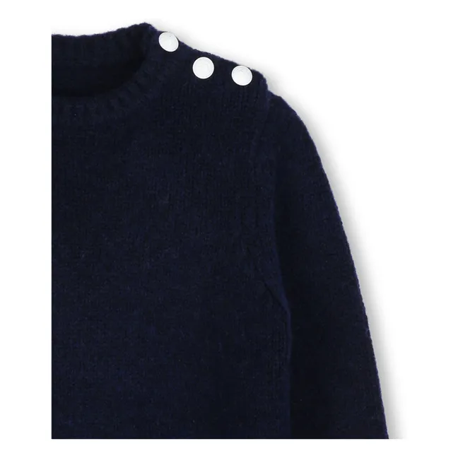 Pullover mit Knopfleiste aus Wolle | Navy