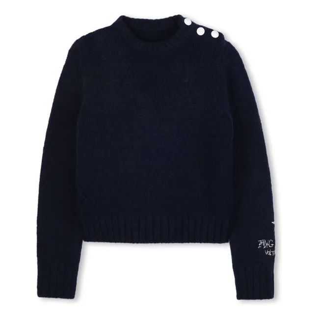 Pull Boutonné Laine | Bleu marine