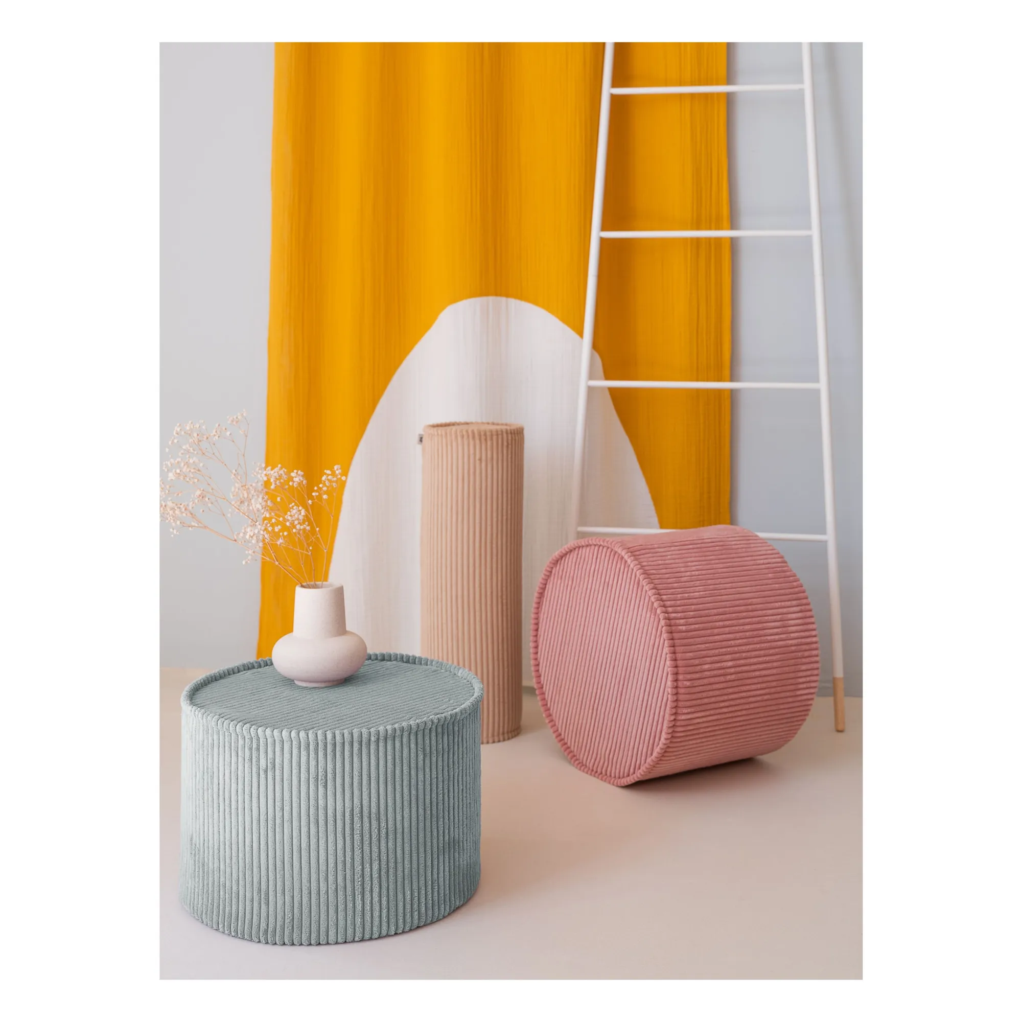 Pouf en velours côtelé | Rose- Image produit n°1